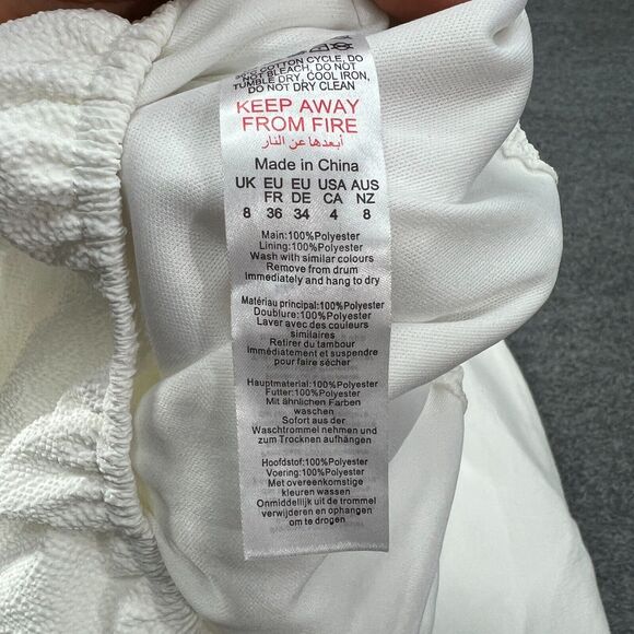 Pretty Little Thing 2 Pc One Shoulder Crop Top Skirt Set Womens 4 White Woven - Picture 6 of 13